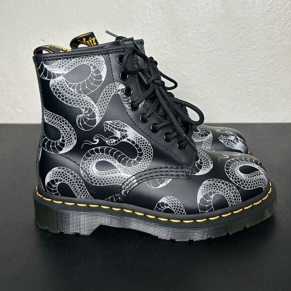 Dr. Martens Shoes - NEW Dr. Martens 1460 Wild Serpant Smooth Black Leather Boots Size 5 Women’s
